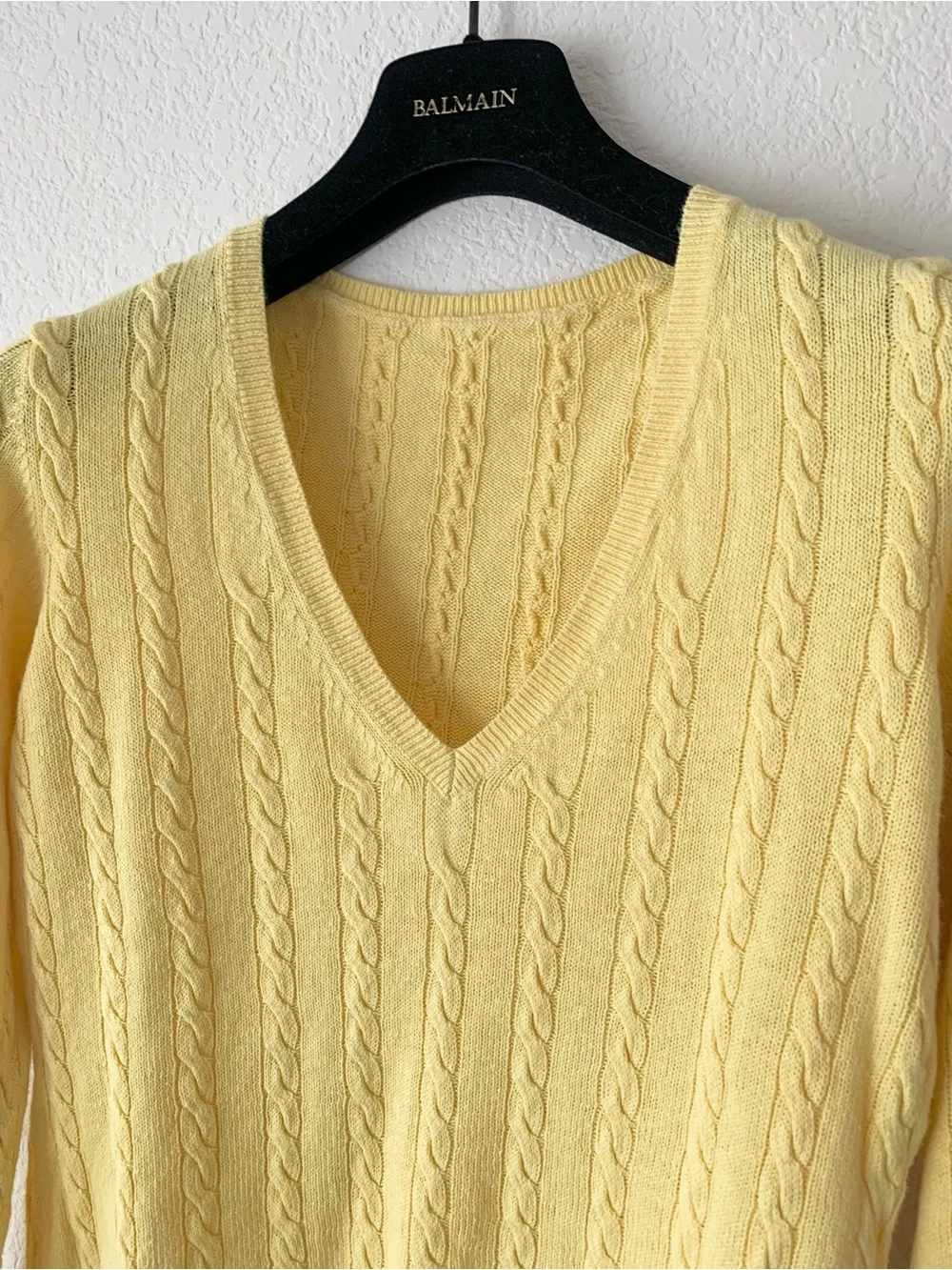 Linen Yellow Cable V-Neck Sweater